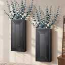 Wooden Wall Planter Vase, 2 Pack Black Wood Hanging Vases with Fake Eucalyptus for Indoor Modern Boho Farmhouse Wall Art Decor for Home Indoor Kitchen Modern Farmhouse Bathroom