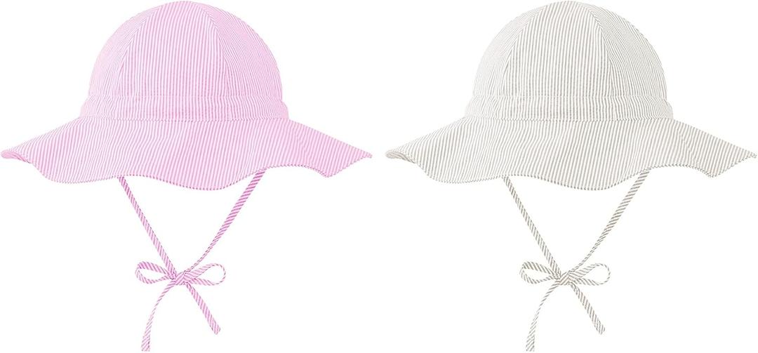 Zando Baby Sun Hat UPF 50+ Toddler Sun Protection Bucket Hats for Boys Girls Infant Wide Brim Beach Hat Baby Bucket Hat 0-4T (12-24 Months, Pink & Beige)