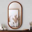 Navaris Oval Wood Framed Mirror - Wall Mounted - 15"L x 29.5"W - Brown Wood Frame - Oval Shape - Distortion-Free Reflection - Versatile Hanging Orientation - Bathroom, Bedroom, Entryway Wall Decor