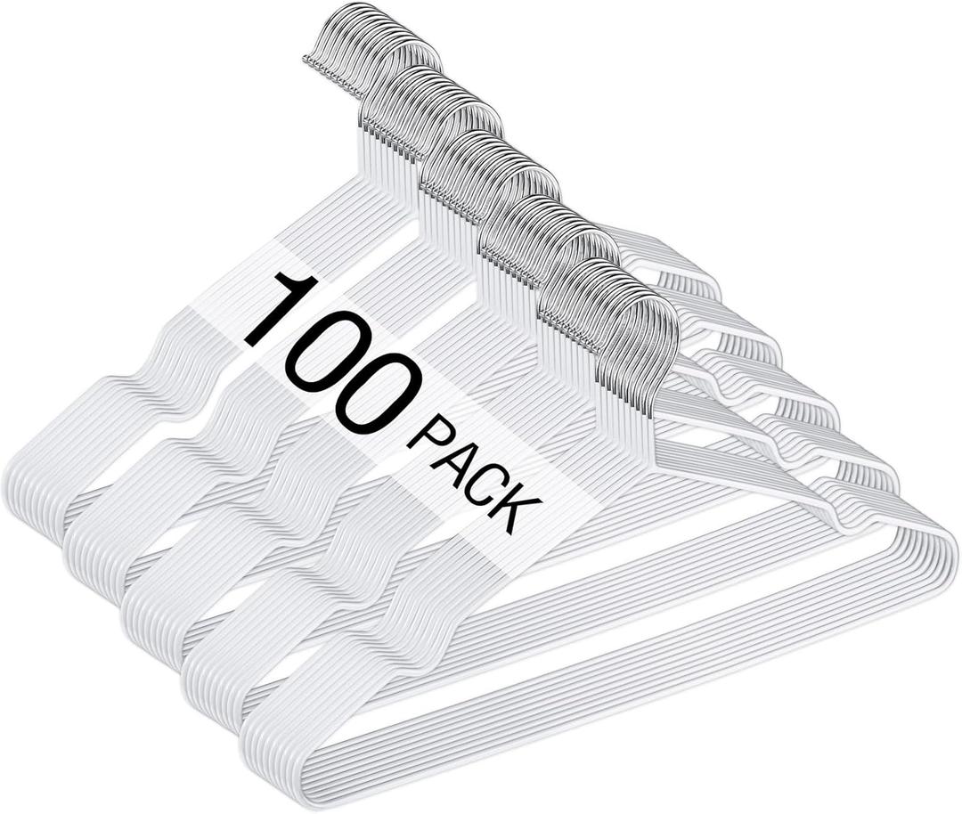 Wesiti 100 Pcs Metal Wire Non Slip Hangers for Clothes Space Saving Hanger Strong 15.7 in Triangle Clothes Coat Suit Bridal Boutique Dress for Closet Dorm Rack(White)