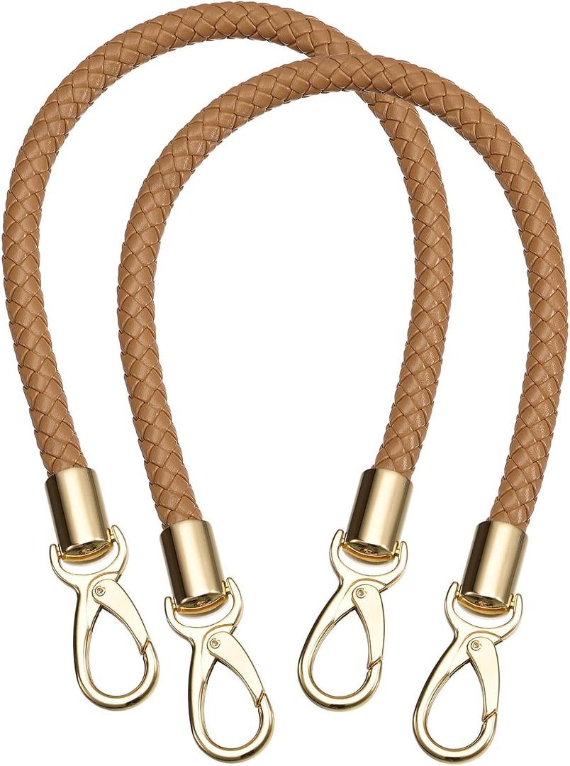 uxcell Leather Purse Strap, 2Pcs 50cm/19.7" PU Braided Purse Replacement Handle for Women's Handbag Underarm Bag Tote (Coffee)