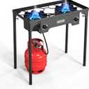 ROVSUN 2 Burner Outdoor Propane Gas Stove 150,000 BTU High Pressure Stand Cooker for Backyard Cooking Camping Home Brewing Canning Turkey Frying, 20 PSI Regulator