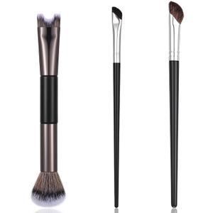 Grevosea 3 Pcs Contour Brushes for Makeup, 2 in 1 Dual-End Nose Contour Brush Angled Blush Brush for Cheeks Sculpting Highlighting Defining Eyeshadow Makeup Brushes