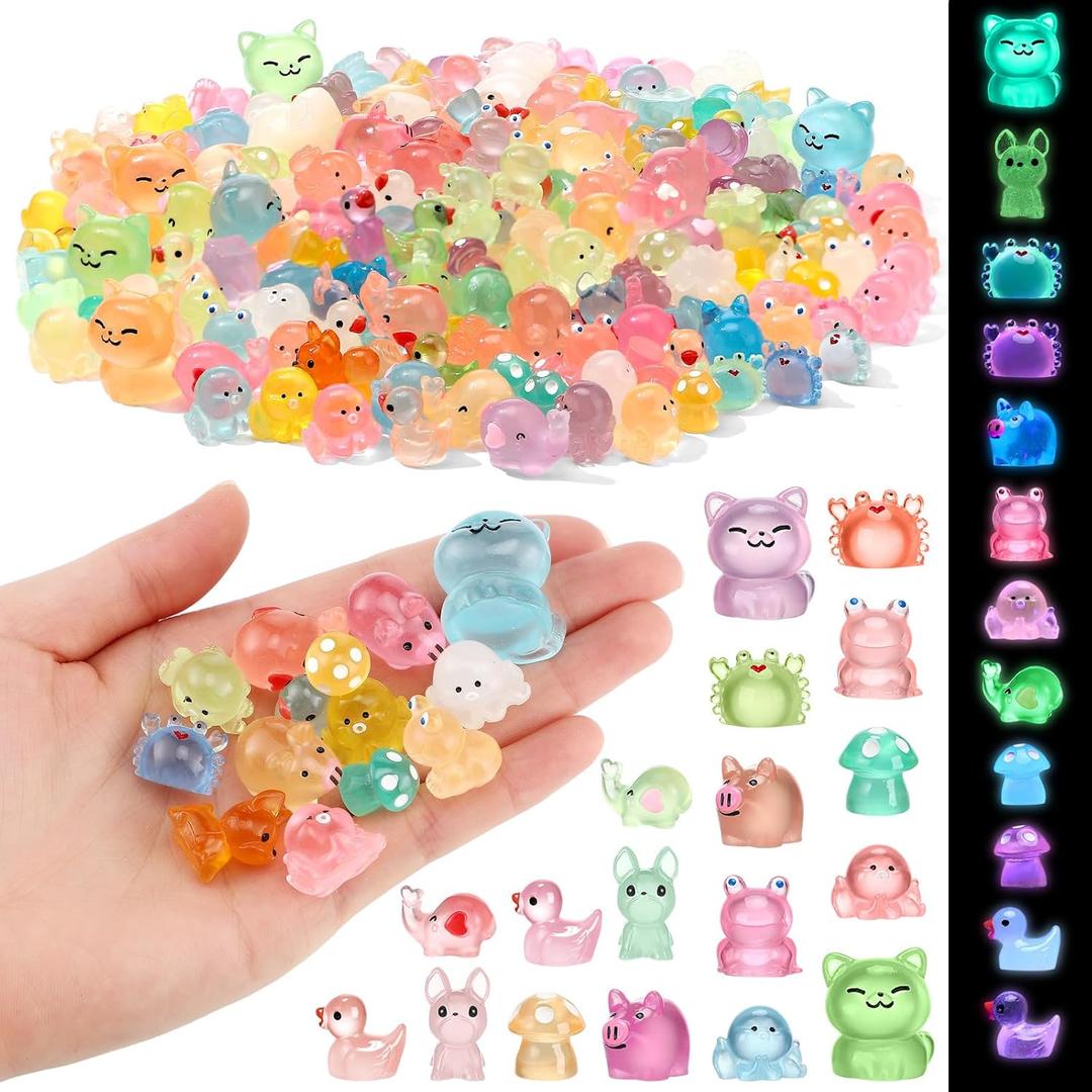 Barydat 240 Pcs Mini Resin Animals Tiny Resin Animals Bulk Glow in The Dark Miniature Figures for Micro Garden Landscape Ornaments Dollhouse Crafts DIY Accessories
