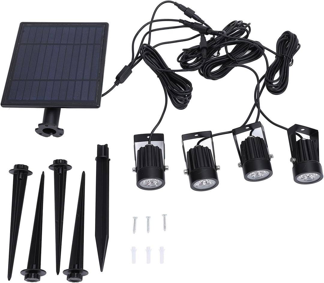 4-Pack Solar Spot Lights IP65 W aterproof 3000K Warm White Outdoor Landscape Lights with 270 Adjustable Heads Detachable Solar Panel for Garden Pathway