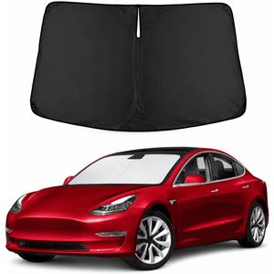 Windshield Sun Shade for Tesla Model 3 and Y - Size (56" x 36"), Premium 280T Reflective Sunshade, Heat Shield, UV Protection Foldable Front Window Sunshade with Storage Pouch, Tesla Car Accessories