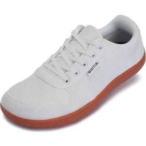 WHITIN Men's Wide Toe Box Barefoot Sneakers + Breathable Knit Walking Shoes (White)