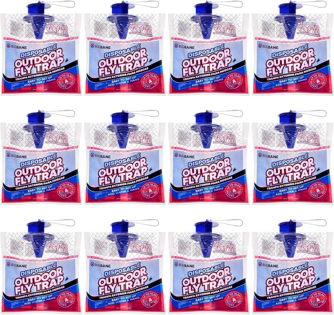 Fly Traps Outdoor Fly Trap for Patio. 6 Non-Toxic Pre-Baited Flies Bags Outdoor Disposable. Hanging Bug Catchers for All Filth Flies Killer for Outside Bug Control in Yard Horse Ranch Trash Can