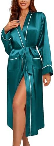 Ekouaer Satin Robes for Women Long Sleeve Silk Bathrobe Soft Lightweight Full Length Sleepwear Bridesmaid Wedding Party Robes L