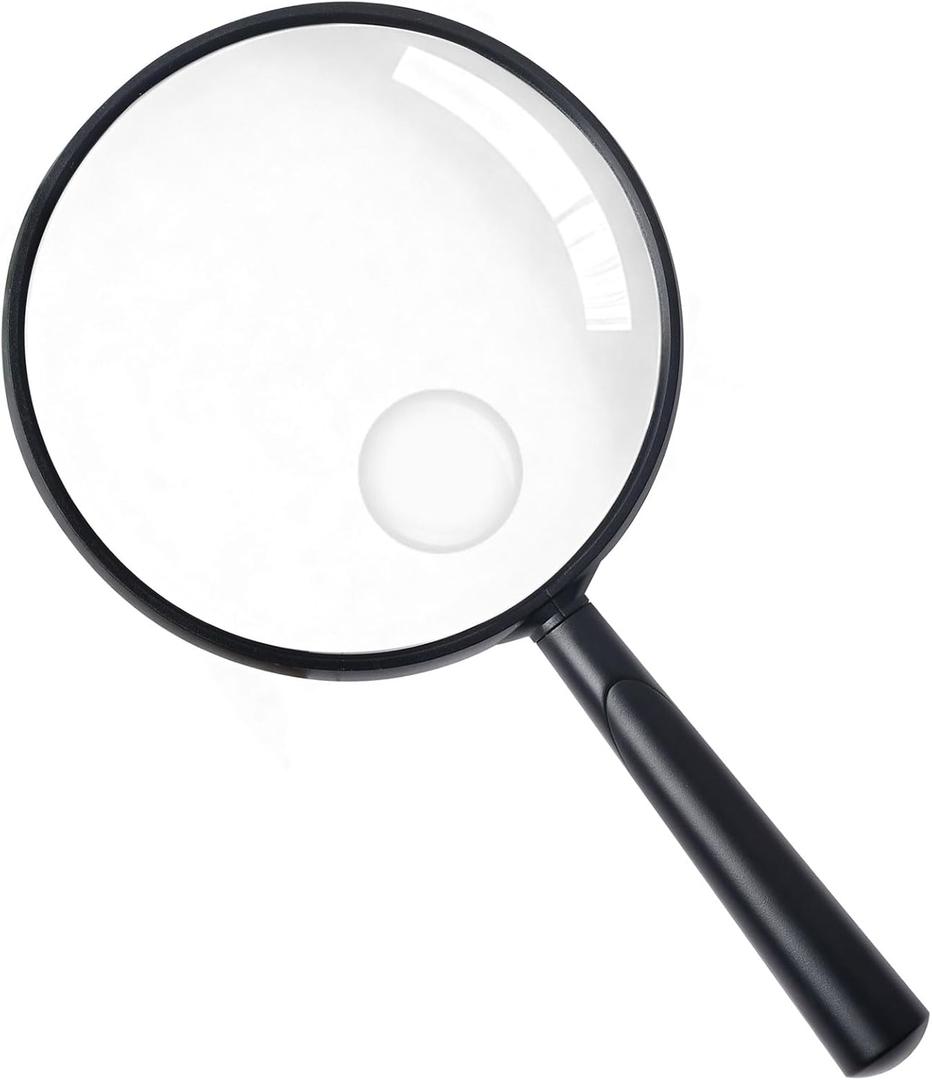 Feosky Handheld Reading Magnifier, 10X Magnifier, 110mm Shatterproof Lens, Adults Close Work Non-Slip Handle for Seniors Reading and Nature Exploration(Black)