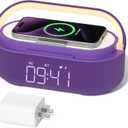 COLSUR Bluetooth Speaker Alarm Clock with Wireless Charger, FM Radio, Adjustable LED Night Light, 6 in 1 Bedroom Portable Speaker 2500mAh, Phone Stand for Bedside, Home, Office, Gift (Purple)