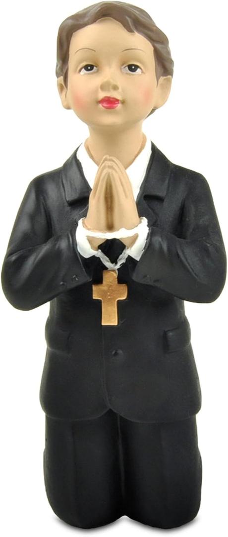 First Communion Decorations - 4.92" Praying Boy Statue, 1st Communion Gifts for Boys Catholic, Baptism Favors, Christening Cake Topper, Collectible Religious Decor