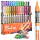 JusArt Acrylic Paint Markers Brush Tip 30 Colors, Water-Based No-Bleed Markers with Automatic Ink Control, Waterproof Acrylic Paint Pens for DIY Art & Crafts -Fabric, Wood, Rock, Ceramic, Metal