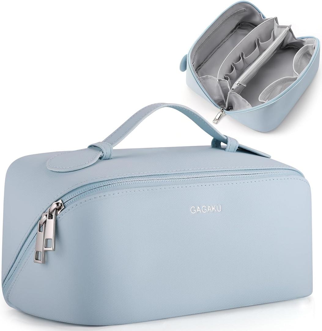 GAGAKU Large Travel Makeup Bag for Women Waterproof - Cosmetic Toiletry Organizer, Makeup Pouch for Girls - Color Blue
