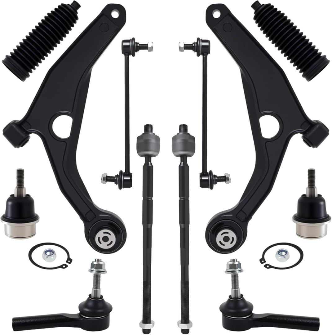 AUQDD 12Pc Front End Suspension Kit Fit For 11-14 Ch-rysler 200, 07-10 Sebring, 08-14 Do-dge Avenger, Lower Control Arm, Ball Joint, Sway Bar Link, Outer Inner Tie Rod End (# K641333 K750385 EV800611)