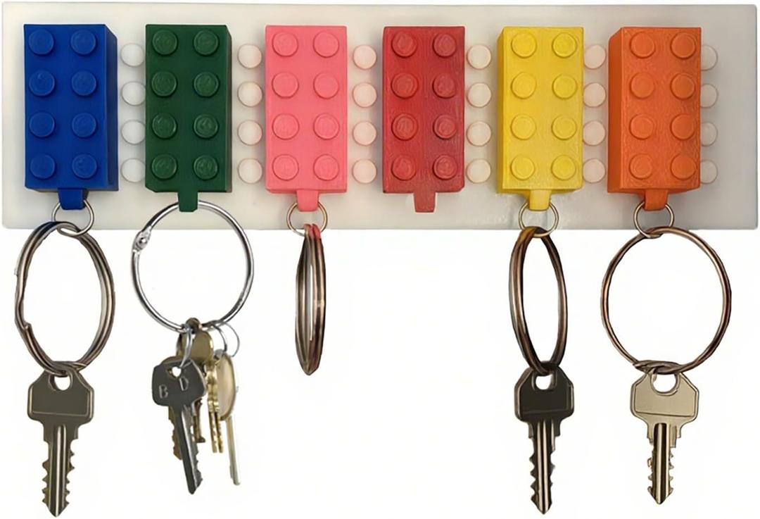 Key Holder for Wall, Building Block Key Rack, Includes 6 Building Block Keychains, Easy Installation Key Rack, Fun and Colorful Building Blocks Key Organizer Rack, for Entryway and Home Decor