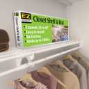 EZ SHELF Closet Shelf with Hanging Rod - 28-48 Expandable, White, Closet Shelves - Strong, Holds 200 lbs - DIY, Easy Install to 2 Side Walls - Alternative to Wire Shelving