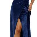 MEROKEETY Women's V Neck Wrap Velvet Maxi Wedding Guest Dress Bell Sleeve Split Bridesmaid Cocktail Party Formal Dresses XL