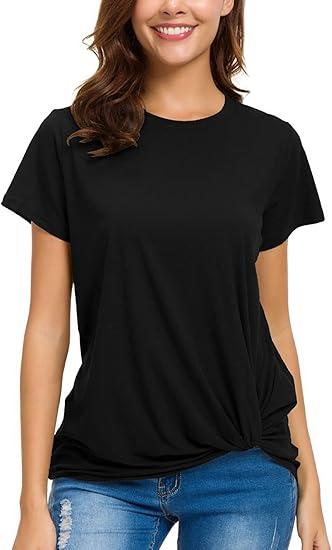 Womens Short Sleeve Loose Twist Knot Front T Shirts Cotton Casual Blouse 3XL