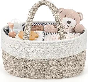 Maliton Extra Large Diaper Caddy Organizer, Cotton Rope Nursery Basket, Portable Organizer for Changing Table, Car, Diaper Storage for Baby Stuff for Newborn
