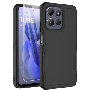 Dahkoiz for Motorola Moto G Power 5G 2025 Case with Glass Screen Protector, 15ft Military-Grade Drop Protection, Dual Layer Full Body Shockproof Phone Case, Black