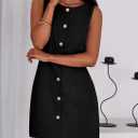 PRETTYGARDEN Work Dresses for Women 2026 Summer Business Formal Short Dress Sleeveless Button Down Elegant Office Outfits (Black, L)