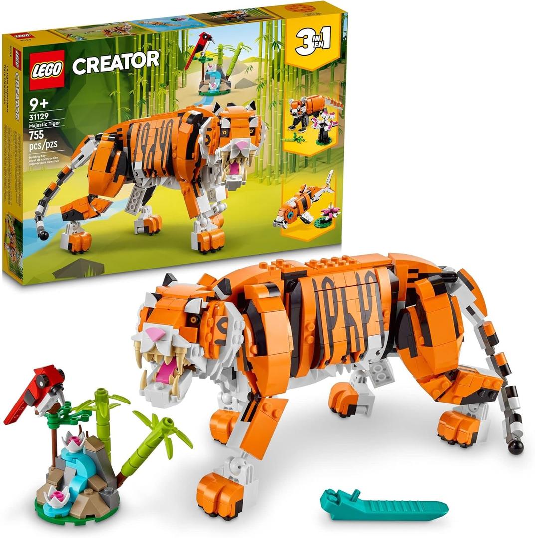 LEGO Creator 3 in 1 Majestic Tiger - Building Toy for Boys & Girls, Ages 9+ - Gift for Easter Baskets - Kids Bedroom and Desk Decor - Build Tiger, Panda, or Koi Fish - 31129