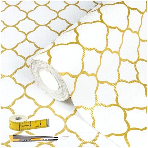 Shelf Drawer Liners for Kitchen Cabinets Non Adhesive Drawer Liner Thickened Refrigerator Liner Gold Quatrefoil Strong Non-Slip Paper for Tool Box with Knife and Tape Measure,11.8 x 118 Inches