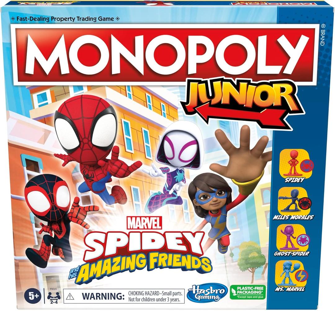 Monopoly Junior: Marvel Spidey and His Amazing Friends Edition Board Game for Kids Ages 5+, with Artwork from The Animated Series, Kids Board Games 