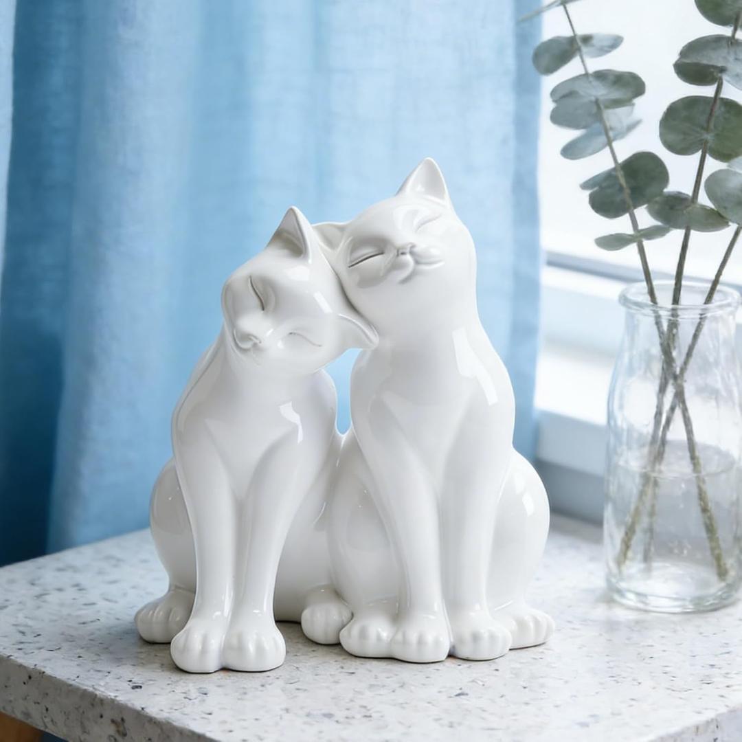 Cat Statues Home Decor Cat-Figurines - Shelf Decor 8.5 x 8 x 10.5 in Gifts for Cats Lovers Collectible Figurines Kitten Couple Sculptures for Indoor Office Table Library Decoration Newman House Studio