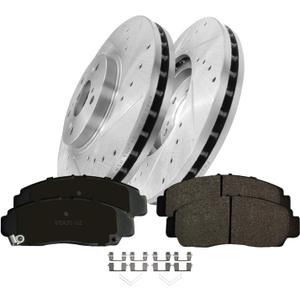 PM Auto Set of 6 Front 300mm Drilled Slotted Disc Brake Rotors-Ceramic Brake Pad kit Replacement For 2003-2007 Honda Accord 4-door
