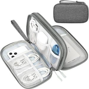 FYY Electronic Organizer, Travel Cable Organizer Bag Pouch Electronic Accessories Carry Case Portable Waterproof Double Layers Storage Bag for Cable, Cord, Charger, Phone, Medium Size, Dark Grey