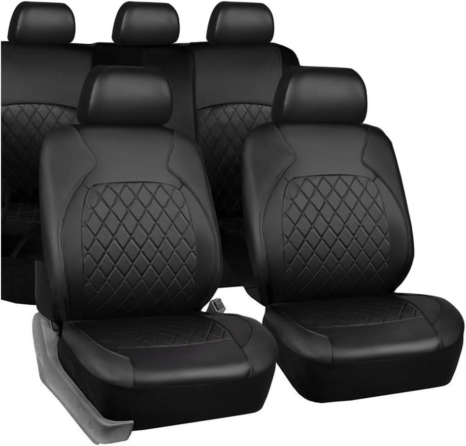 BELOMI Full Set Car Seat Covers, Premium Waterproof PU Leather Cushion Protectors, Split Front and Rear Bench Seat, Breathable Auto Accessories, Universal Fit for Vehicles (Black)