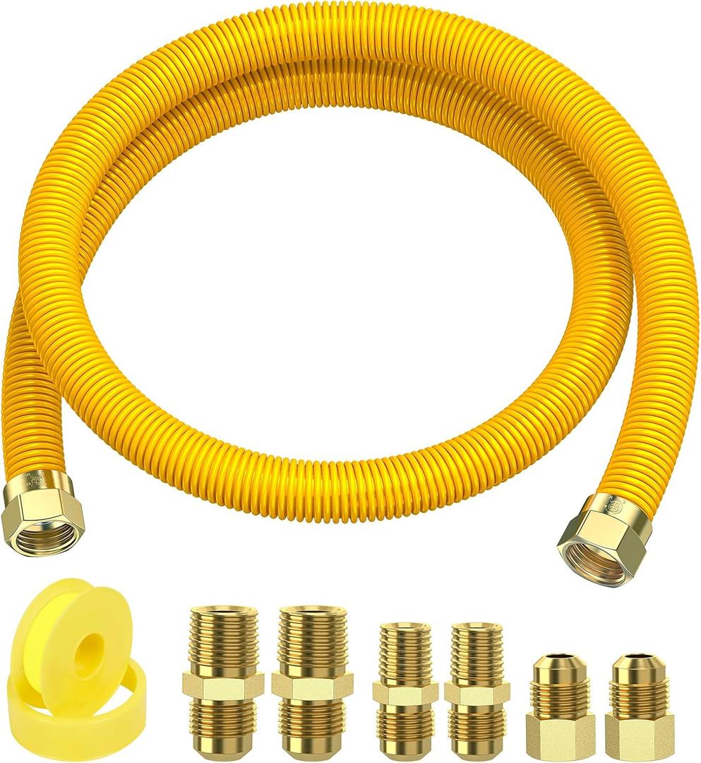 48" Flex Gas Line, Gas Dryer Connector Kit, Stove/Water Heater/Dryer Gas Line with Connectors 1/2" MIP 1/2"FIP 3/4"MIP, 5/8 in.OD(1/2 in. IDCoated Corrugated Stainless Steel Tubing 15/16-16"UN Nut