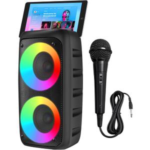 Karaoke Machine for Adults Kids, Colorful LED Lights, Portable Bluetooth Speaker with 1 Wired Mic Support TWS/TF/USB/AUX for Home Party Stage, Outdoor, Xmas Gifts, Outdoor