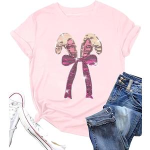 Easter Shirts for Women Happy Bunny Shirt Cute Rabbit Graphic Tee Funny Easter Gifts Short Sleeve Tops (L, Pink)
