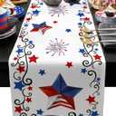 4th of July Table Runner Patriotic Stars Table Runners Independence Day Fireworks Cotton American Flag Linen Dresser Scarf Kitchen Dining Table Decor for Memorial Day Holiday Party 13x36 Inch