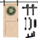Arti-Life 5ft Sliding Barn Door Hardware Kit Heavy Duty with Adjustable Floor Guide,Door Hook and 2 Handles-Smoothly and Quietly, Easy Installation- Fit 1 3/8-1 3/4" Thickness-Black(I Shape Hanger)