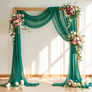 Wedding Arch Draping Fabric,1 Panel 18FT Emerald Green Sheer Chiffon Curtain Drapes 6 Yards for Wedding Ceremony Birthday Party Decoration