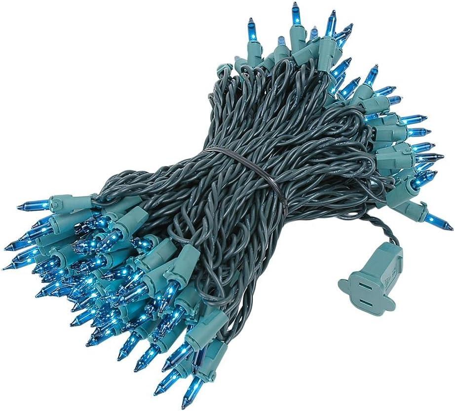 Novelty Lights 50 Feet 100 Bulbs Traditional Incandescent Mini Lights, Teal on Green Wire with 6" Spacing, Commercial Grade and UL Listed for Indoor/Outdoor Use, End-to-End Connectable
