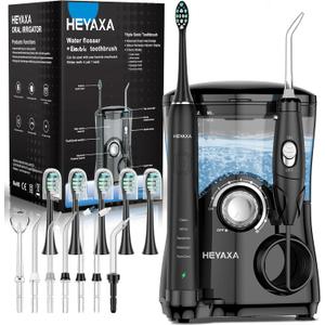 Water Flosser & Ultrasonic Electric Toothbrush Combo, 600ML Water Dental Flosser with 7 Jet Tips, 10 Adjustable Water Pressure, 5 Toothbrush Heads for Home Use, Gums, Braces (Black)