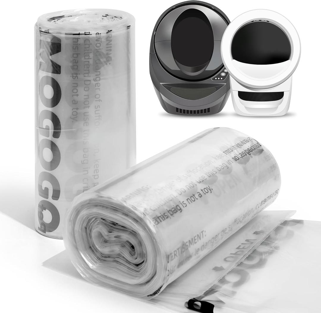 Waste Bags, Compatible with Litter Robot 4/5/3, 50 Pack Liners for Self Cleaning Litter Box, 9-11 Gallon Capacity, Pre-Separated, Transparent, Replacement Cat Litter Bags