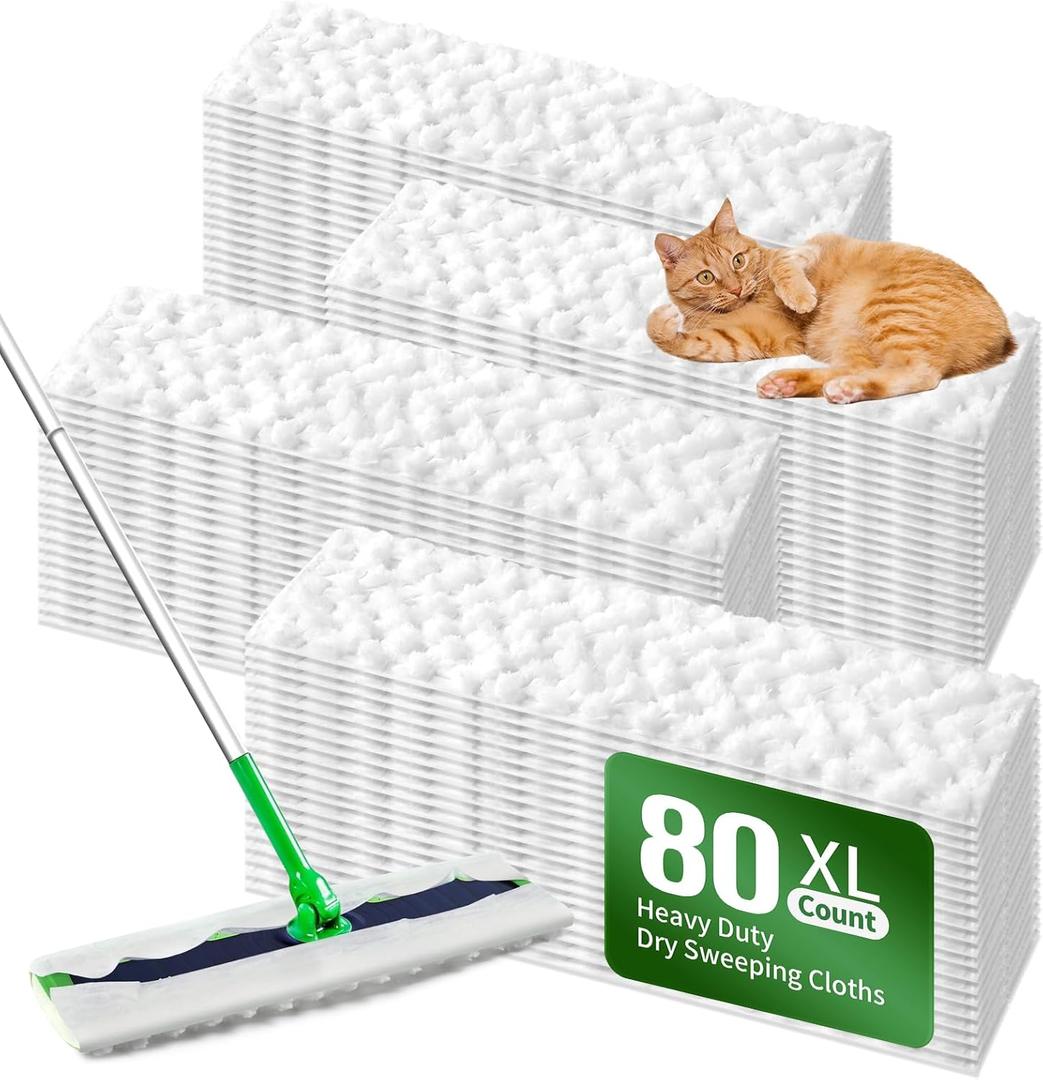 Heavy Duty Dry Sweeping Cloths Compatible with Swiffer Sweeper XL Mop, Sweeper X-Large Dry Cloth Refills for Floor Mopping and Cleaning, Disposable Pet Dry Pads Refills, 80 Count