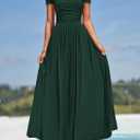 PRETTYGARDEN Women's Casual Dresses 2025 Summer Short Sleeve Ruched Patchwork A Line Pleated Swing Maxi Dress with Pockets (Dark Green,Large) (Green)