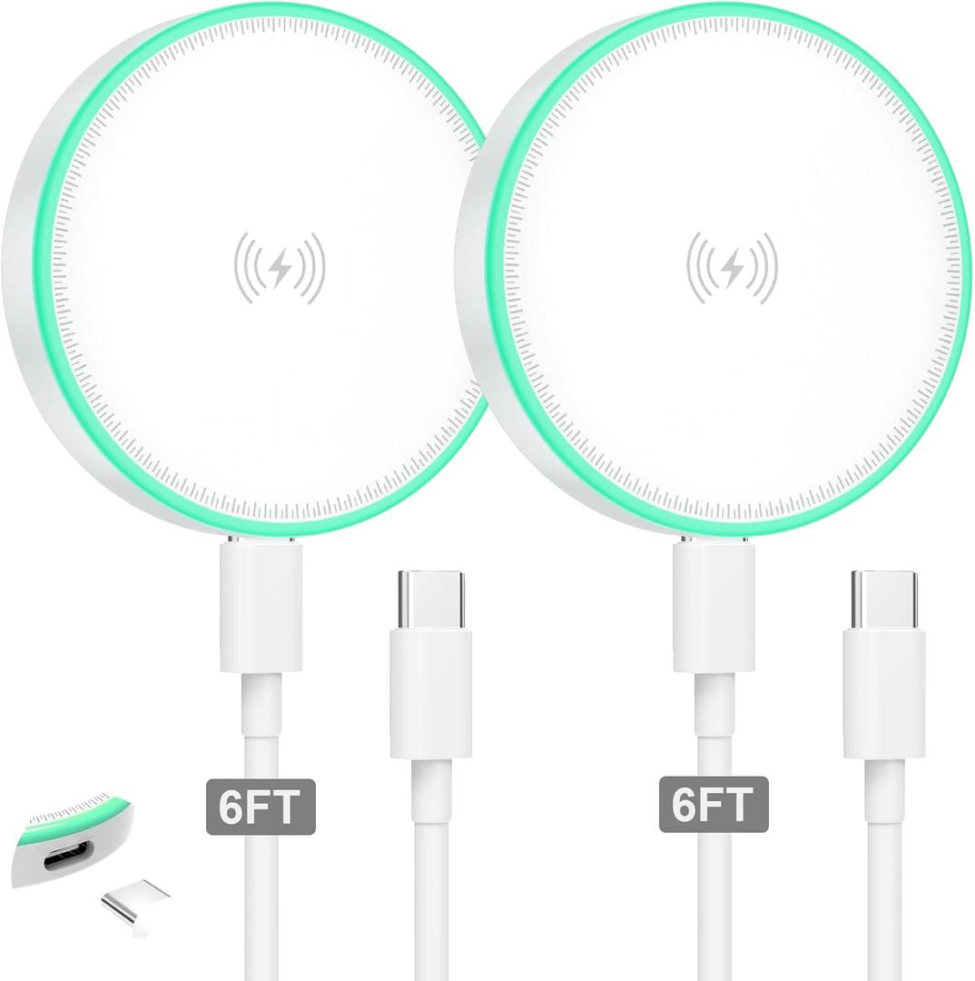 MagSafe Charger 2-Pack 15W Magnetic Wireless Charger Fast Charging Pad with 6FT USB-C to USB-C Cable Compatible with iPhone 17/16/15/14/13/12 Series & AirPods 4/3/2/Pro | Strong Magnet Technology