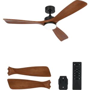 VONLUCE Ceiling Fans with Lights, 52 Inch Ceiling Fan and Remote, 6 Speed Reversible Noiseless DC Motor, 3CCT, Wood Ceiling Fan for Outdoor Indoor Farmhouse Patios, Walnut
