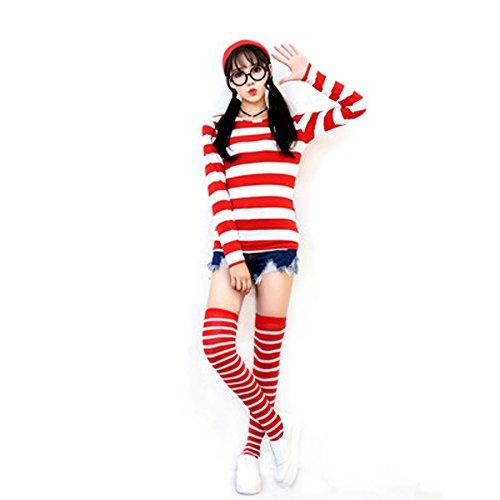 Family Halloween Costume，Red and White Striped Cosplay T-Shirt, Outfit Glasses Hat Shirt Suits XL