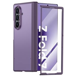 Vizvera for Samsung Galaxy Z Fold 7 Case Matte Slim[Screen Protector][Hinge Protection] Translucent Shockproof Protective Phone Case for Galaxy Z Fold 7 2025 (Purple)