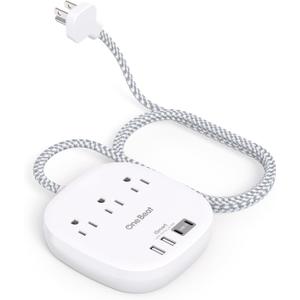 Flat Plug Power Strip, 6ft Flat Extension Cord - 3 Outlets 4 USB Ports (2 USB C) 22.5W/4.5A Desktop Charging Station, Power Strip with Surge Protection for College Dorm Room Travel Essentials