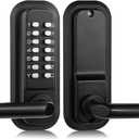 Mechanical Keyless Entry Door Lock with Handle,Stainless Steel Waterproof keyless gate Locks for Outdoor Fence,Mechanical Door Locks with with Keypad (Black,with Large Cushion)